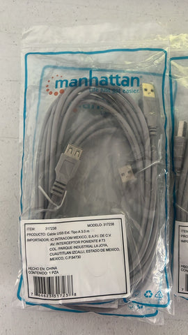 Cable Manhattan Usb A V1.1 Extension 3.0 Metros Macho-Hembra Gris 317238