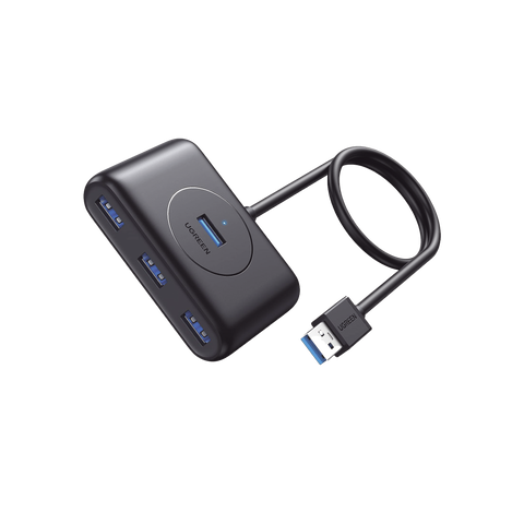 HUB USB-A 3.0 4 en 1 - 4 Puertos USB-A 3.0 (5Gbps) - Entrada USB-C (PD 5V2A) - Cable de 1 Metro - Indicador Led - Ideal para Transferencia de Datos - Entrada USB-C para alimentar equipos de mayor consumo - Color Negro.