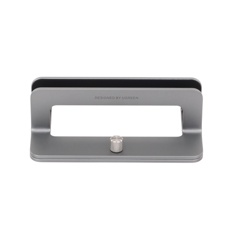 Soporte Vertical para Laptop | Adecuado para escritorio | Anchura Ajustable (12-26mm) | Amplia compatibilidad | Anti-Arañazos | Anti-Deslizante /Ajustable Mediante Tornillos | Color Plata | Aluminio + Silicona