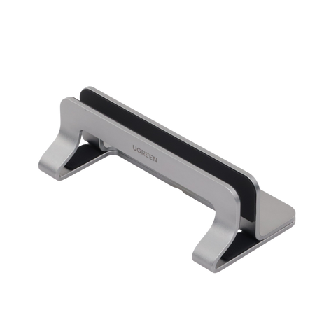 Soporte Vertical para Laptop | Adecuado para escritorio | Anchura Ajustable (12-26mm) | Amplia compatibilidad | Anti-Arañazos | Anti-Deslizante /Ajustable Mediante Tornillos | Color Plata | Aluminio + Silicona