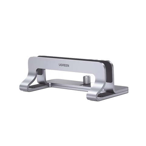Soporte Vertical para Laptop | Adecuado para escritorio | Anchura Ajustable (12-26mm) | Amplia compatibilidad | Anti-Arañazos | Anti-Deslizante /Ajustable Mediante Tornillos | Color Plata | Aluminio + Silicona