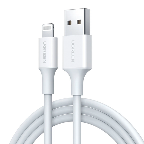 Cable USB-A a Lightning - 1 Metro - Certificado MFi - Carga Rápida 5V/2.4 A- 480 Mbps - PD - Conector C89 - Adecuado para iPhone, iPad y iPod - Protección Integrada - Caja de ABS - Cubierta de TPE - Color Blanco.