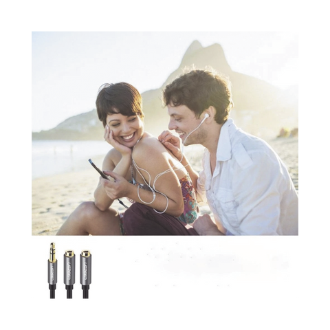 Cable Adaptador/Divisor de Audio de 3.5mm Macho a 2 Terminales de 3.5mm Hembra | 25 cm de Longitud | Cable TPE | Color Negro