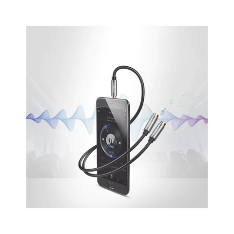 Cable Adaptador/Divisor de Audio de 3.5mm Macho a 2 Terminales de 3.5mm Hembra | 25 cm de Longitud | Cable TPE | Color Negro