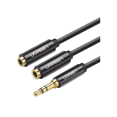 Cable Adaptador/Divisor de Audio de 3.5mm Macho a 2 Terminales de 3.5mm Hembra | 25 cm de Longitud | Cable TPE | Color Negro