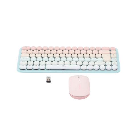 Paquete de Teclado y Mouse - 85 teclas en Español - Bluetooth y 2.4GHz - Mouse Ambidiestro - Sensor de DPI ajustable - Efectos de Iluminación del Teclado - Amplia compatibilidad - Color Rosa.