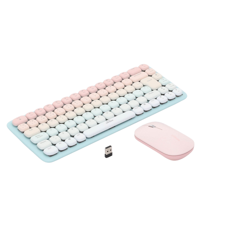 Paquete de Teclado y Mouse - 85 teclas en Español - Bluetooth y 2.4GHz - Mouse Ambidiestro - Sensor de DPI ajustable - Efectos de Iluminación del Teclado - Amplia compatibilidad - Color Rosa.