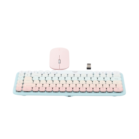 Paquete de Teclado y Mouse - 85 teclas en Español - Bluetooth y 2.4GHz - Mouse Ambidiestro - Sensor de DPI ajustable - Efectos de Iluminación del Teclado - Amplia compatibilidad - Color Rosa.