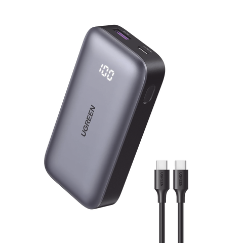 Mini Power Bank 30W - 10 000 mAh - 2 Puertos PD3.0, USB C+A - Carga Rápida - Pantalla Digital - Compatible con iPhone 16 Pro Max/15/14, MacBook Air, iPad, Galaxy S24 Ultra, - Color Negro.