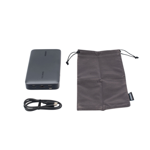 Power Bank de 20000mAh - 3 Salidas 100W Max. - USB-A + 2 USB-C - PD 3.0 - QC3.0 - FCP - SCP - Pantalla Inteligente - Carcasa Ignifuga - Color Gris - Incluye Cable USB de 50cm - Carga tu Laptop de Manera Segura.