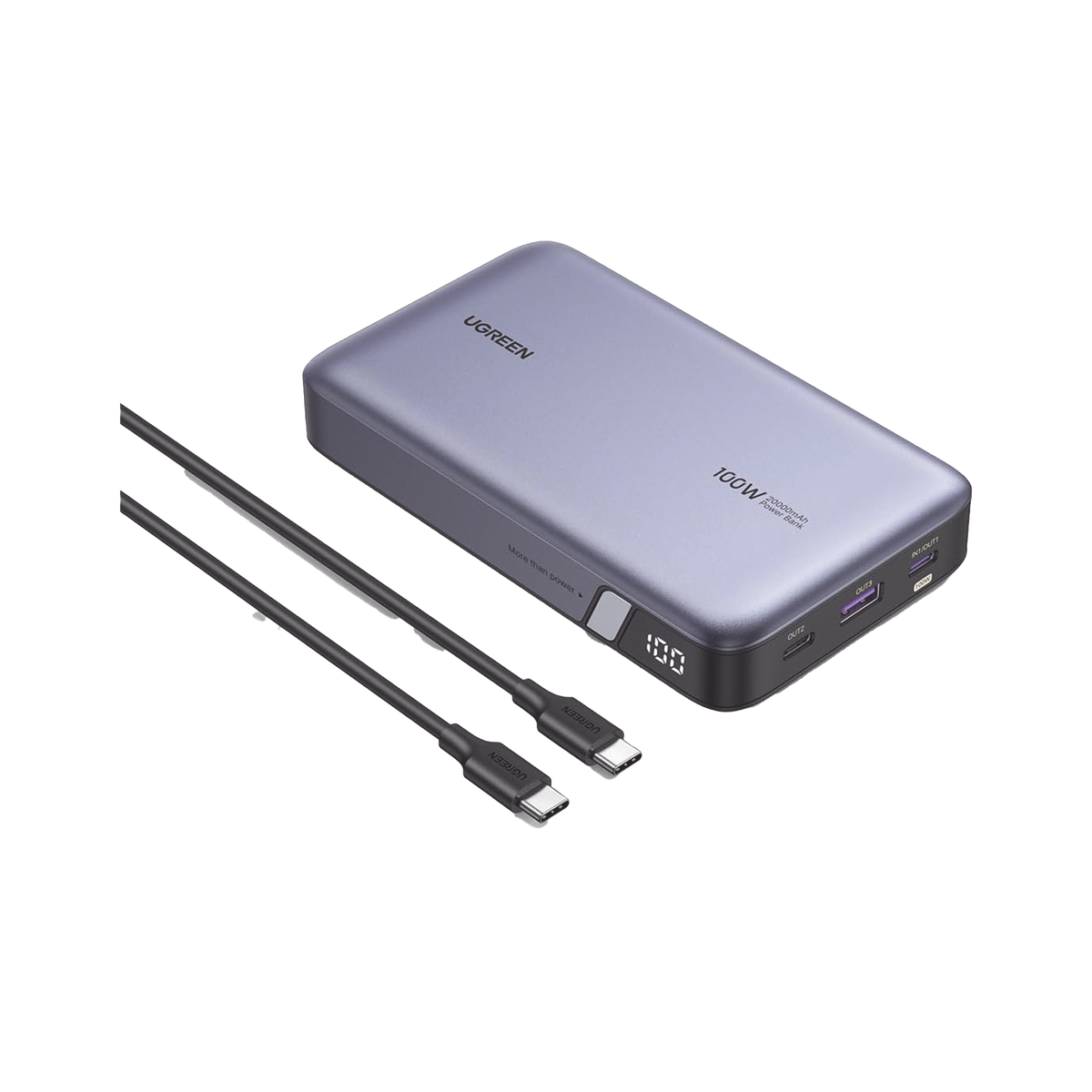 Power Bank de 20000mAh - 3 Salidas 100W Max. - USB-A + 2 USB-C - PD 3.0 - QC3.0 - FCP - SCP - Pantalla Inteligente - Carcasa Ignifuga - Color Gris - Incluye Cable USB de 50cm - Carga tu Laptop de Manera Segura.