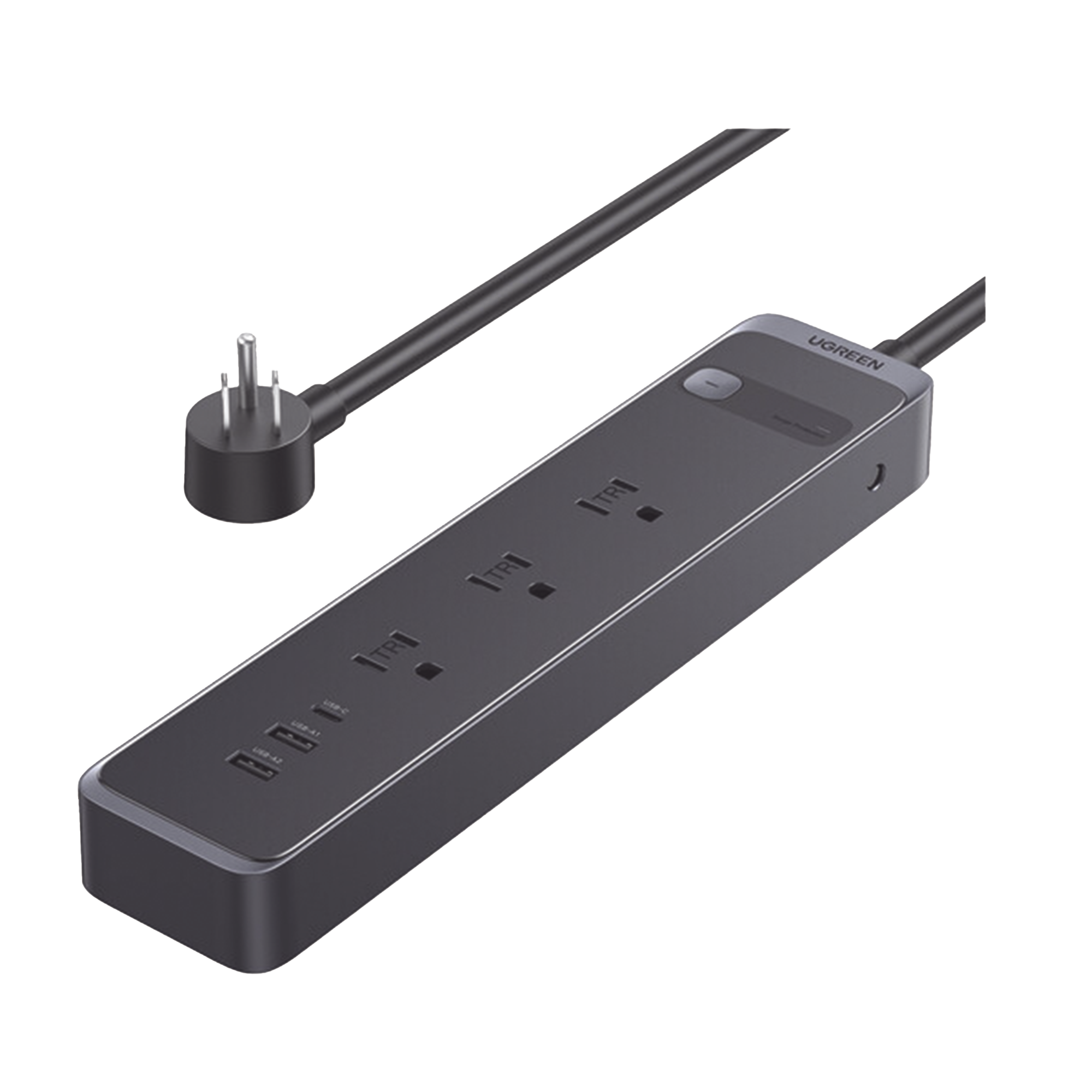 Regleta con Protector Contra Sobretensiones - 3 Salidas de CA NEMA 5-15R - 1 Salida USB-C PD de 30 W - 2 Puertos USB-A - Protección Contra Sobretensiones de 1600 julios - Cable 1.8m - Color Negro.