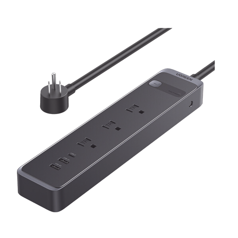Regleta con Protector Contra Sobretensiones - 3 Salidas de CA NEMA 5-15R - 1 Salida USB-C PD de 30 W - 2 Puertos USB-A - Protección Contra Sobretensiones de 1600 julios - Cable 1.8m - Color Negro.