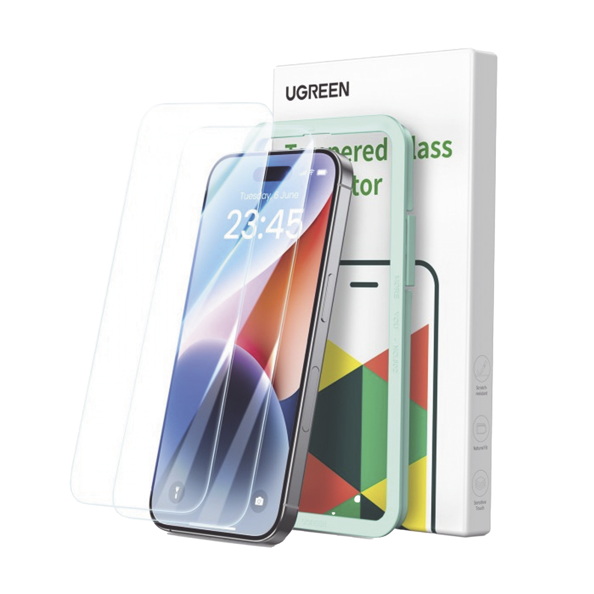 Protector de pantalla UGREEN HD con marco de instalación para iPhone 15/16 (paquete de 2)