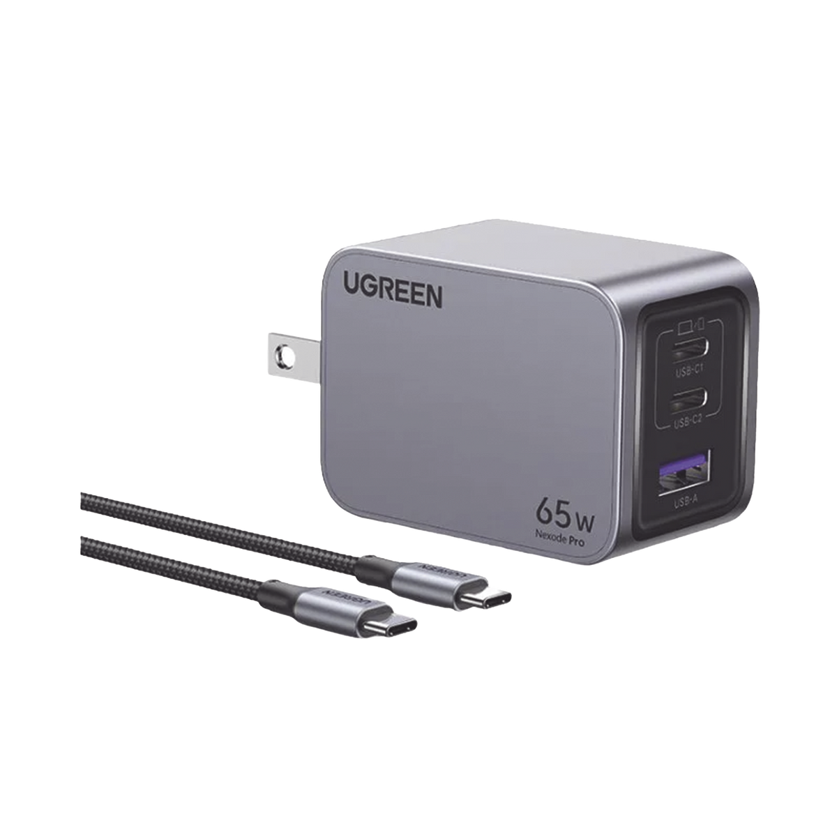 Cargador de 65W serie Nexode Pro - 3 Puertos de Carga Rápida - 2 USB-C - 1 USB-A - Tecnología GaNInfinity - PD3.1 de 65W | QC4.0 - Tecnología de Protección Térmica - Optimiza la Carga - Caja de Aluminio - Incluye Cable U