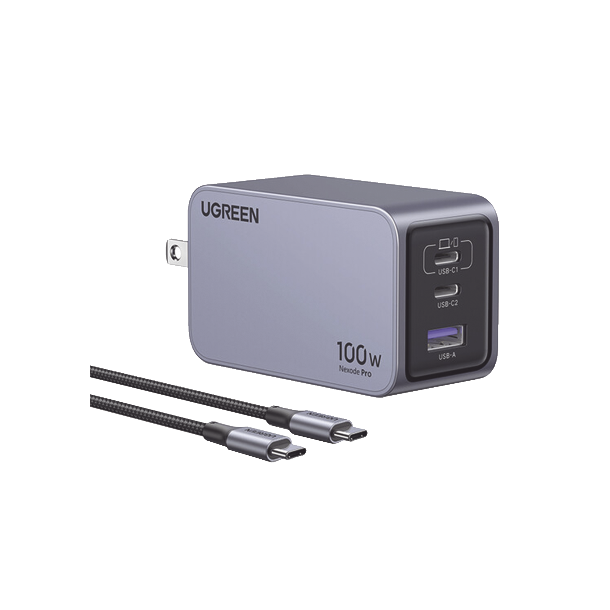 Cargador de 100W serie Nexode Pro - 3 Puertos de Carga Rápida - 2 USB-C - 1 USB-A - Tecnología GaNInfinity - PD3.1 de 100W | QC4.0 - Tecnología de Protección Térmica - Optimiza la Carga - Caja de Aluminio - Incluye Cable