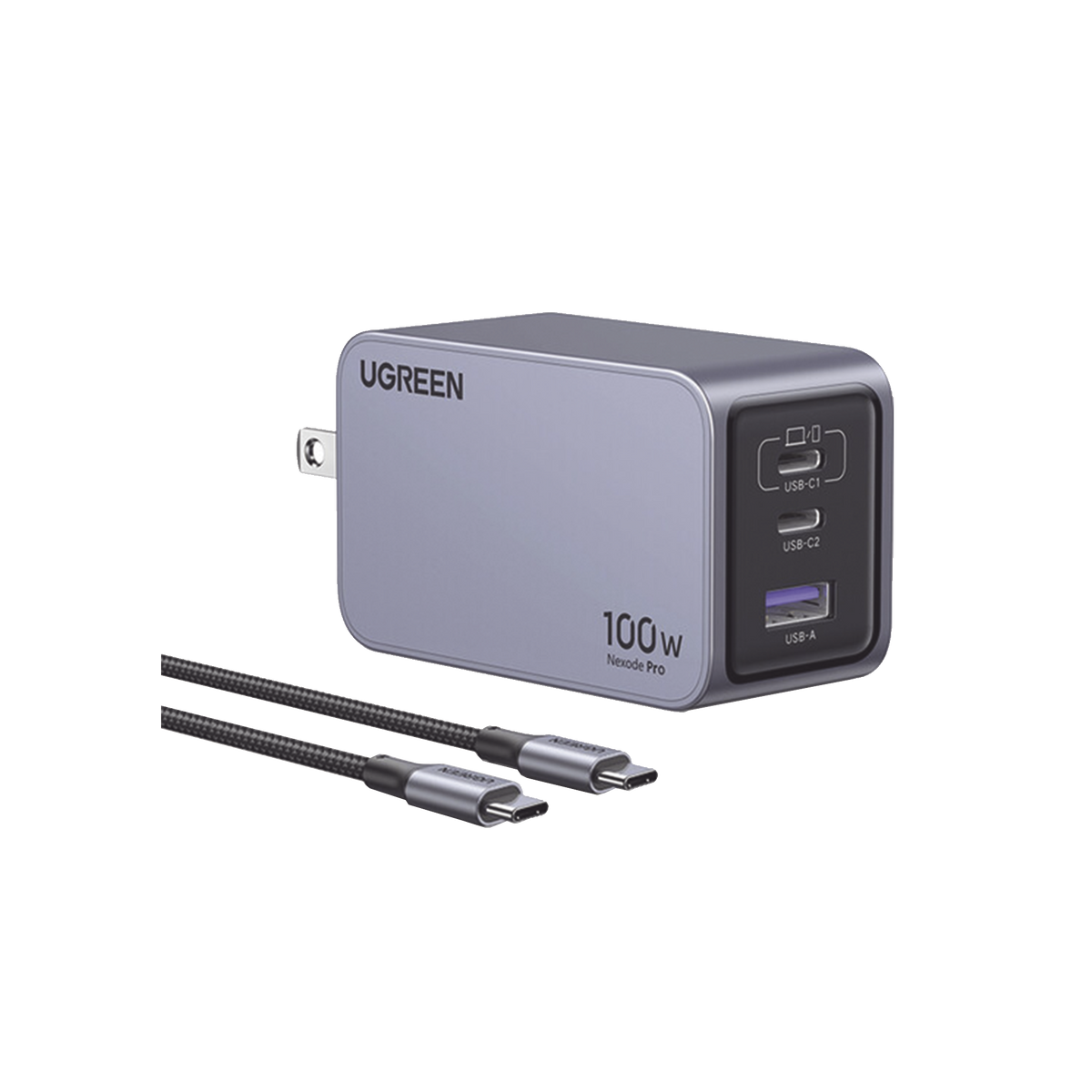 Cargador de 100W serie Nexode Pro - 3 Puertos de Carga Rápida - 2 USB-C - 1 USB-A - Tecnología GaNInfinity - PD3.1 de 100W | QC4.0 - Tecnología de Protección Térmica - Optimiza la Carga - Caja de Aluminio - Incluye Cable