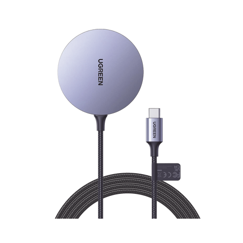 Cargador Inalámbrico Magnético - 15W - Tecnología Magsafe - Qi - Certificado MFM - Modulo de Carga Original - Carga Rápida - Fuerte Absorción Magnética - Cable de Nylon Trenzado - 1.5 metros - Multi Protecci&o