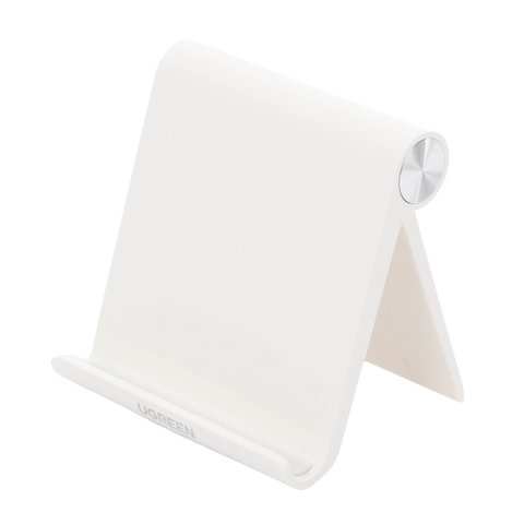 Soporte de Escritorio para Telefono Celular | Ajustable de 0° a 100° | Goma Antiarañazos | Antideslizante | Amplia Compatibilidad con dispositivos de 4'' a 7.9'' | Plegable | ABS | Color Blanco