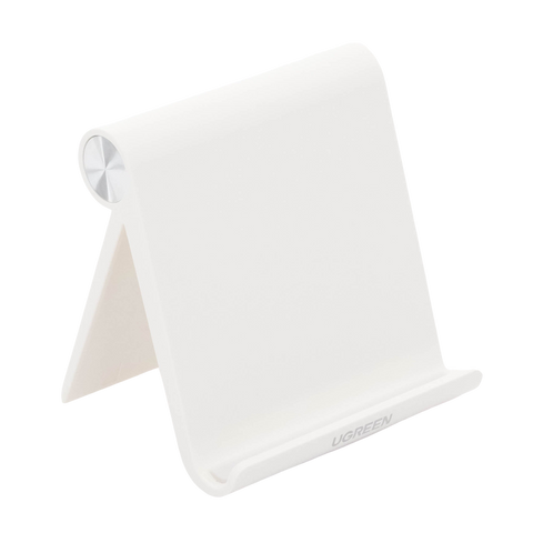 Soporte de Escritorio para Telefono Celular | Ajustable de 0° a 100° | Goma Antiarañazos | Antideslizante | Amplia Compatibilidad con dispositivos de 4'' a 7.9'' | Plegable | ABS | Color Blanco