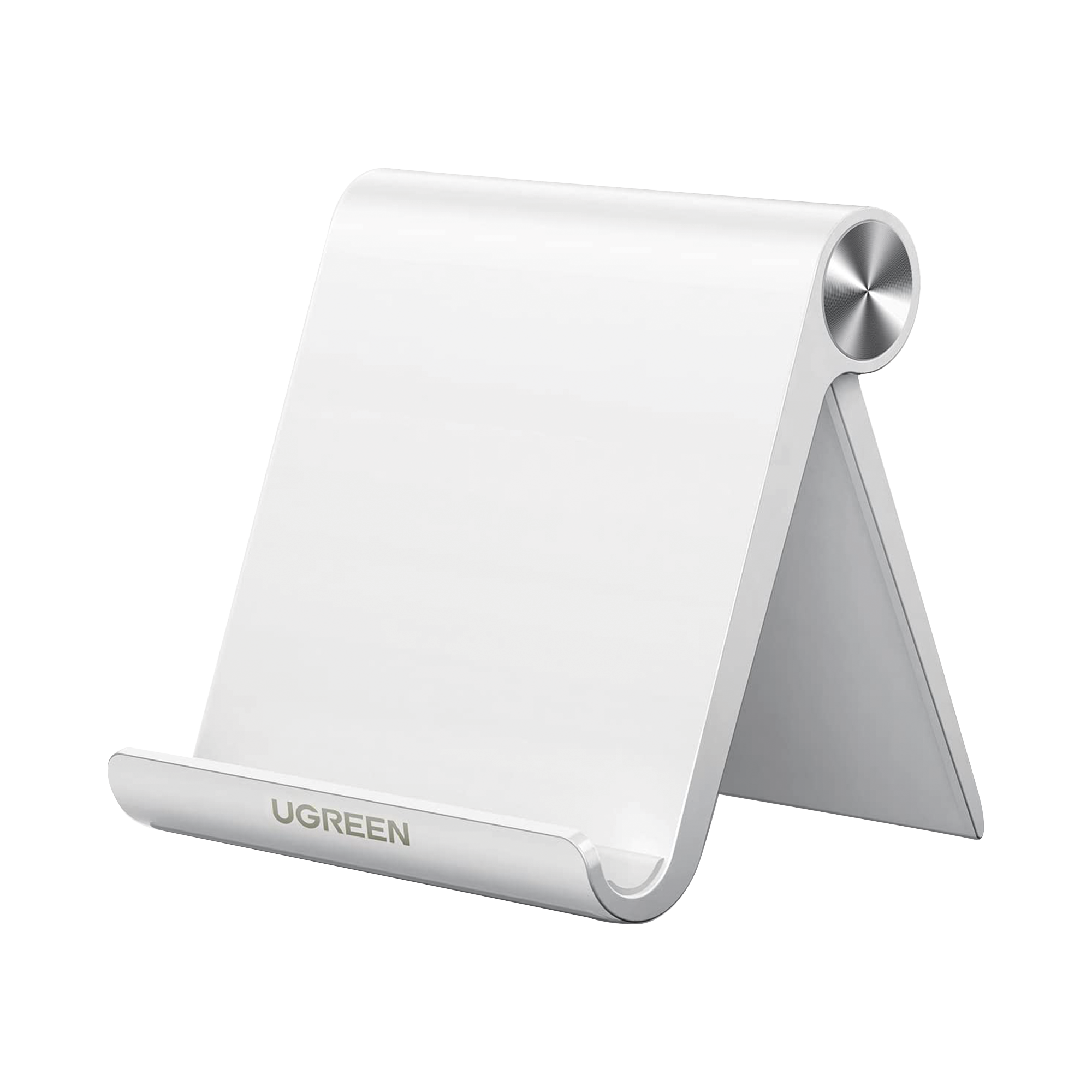 Soporte de Escritorio para Telefono Celular | Ajustable de 0° a 100° | Goma Antiarañazos | Antideslizante | Amplia Compatibilidad con dispositivos de 4'' a 7.9'' | Plegable | ABS | Color Blanco