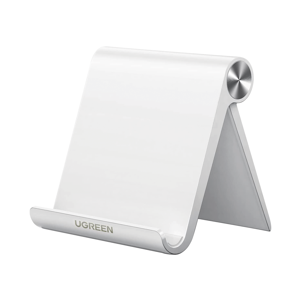 Soporte de Escritorio para Telefono Celular | Ajustable de 0° a 100° | Goma Antiarañazos | Antideslizante | Amplia Compatibilidad con dispositivos de 4'' a 7.9'' | Plegable | ABS | Color Blanco