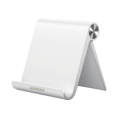 Soporte de Escritorio para Telefono Celular | Ajustable de 0° a 100° | Goma Antiarañazos | Antideslizante | Amplia Compatibilidad con dispositivos de 4'' a 7.9'' | Plegable | ABS | Color Blanco