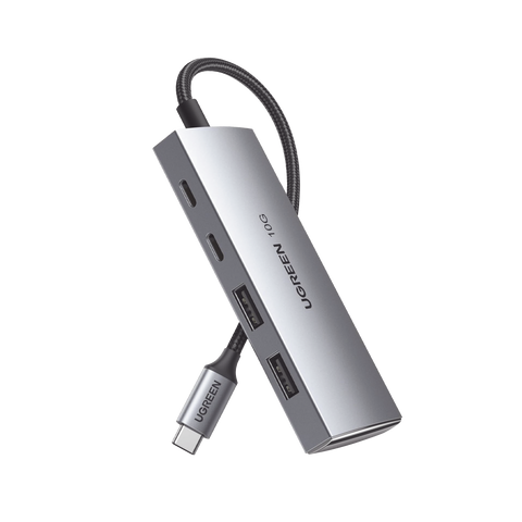 HUB USB-C 3.2 4 en 1 - 2 Puertos USB-C 3.2 (10 Gbps) - 2 Puertos USB-A 3.2 (10 Gbps) - Admite OTG - Compatible con MacBook, Chormebook, iMac, iPad Pro, iOS, Windows, Mac OS, Android - Carcasa de Aluminio - Nylon Trenzado.
