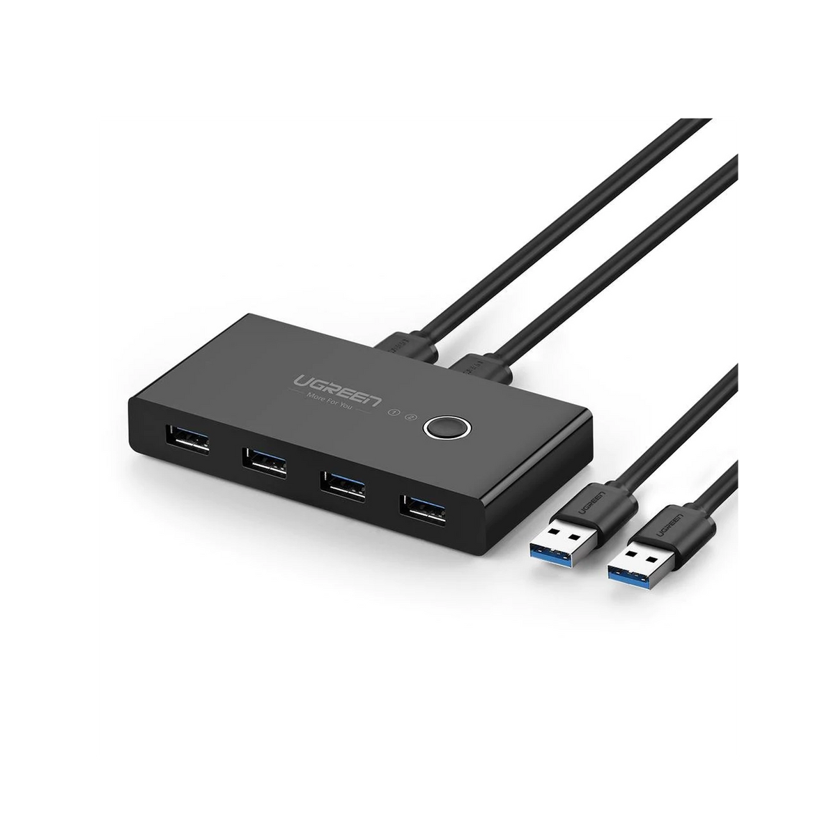 Conmutador USB para Compartir 4 Puertos USB 3.0 a 2 PC Ìs - Cambio Mediante Botón - Incluye Dos Cables USB de 1.5 m - ABS - Permite que 2 Usuarios Compartan 4 Dispositivos Periféricos USB3.0, como una impresora, un escáner, etc.