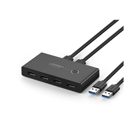 Conmutador USB para Compartir 4 Puertos USB 3.0 a 2 PC Ìs - Cambio Mediante Botón - Incluye Dos Cables USB de 1.5 m - ABS - Permite que 2 Usuarios Compartan 4 Dispositivos Periféricos USB3.0, como una impresora, un escáner, etc.