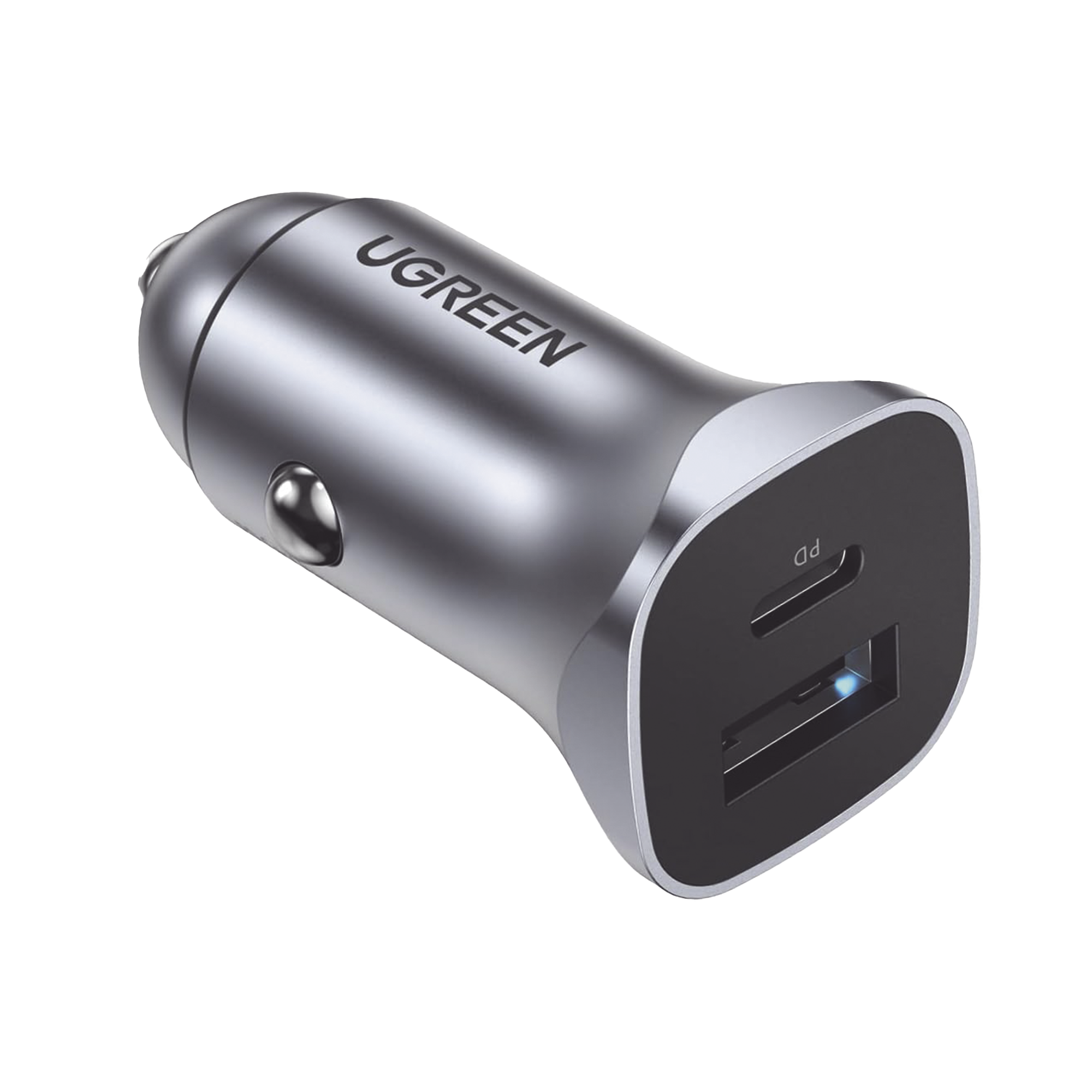 Cargador de Auto 24W - Puerto USB-A y USB-C - Carga Rápida - Compatible con Vehículos de 12 y 24 VCD - PD3.0 + QC3.0 - Indicador Led - Diseño Compacto - Chip Inteligente - Caja de Aluminio