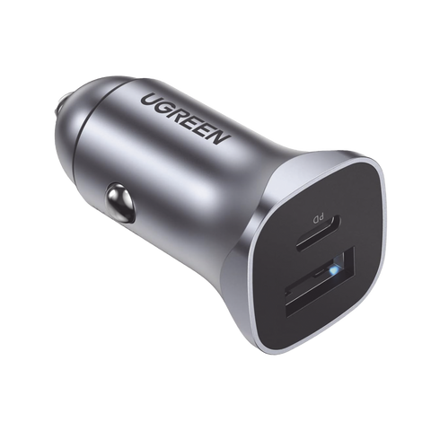 Cargador de Auto 24W - Puerto USB-A y USB-C - Carga Rápida - Compatible con Vehículos de 12 y 24 VCD - PD3.0 + QC3.0 - Indicador Led - Diseño Compacto - Chip Inteligente - Caja de Aluminio