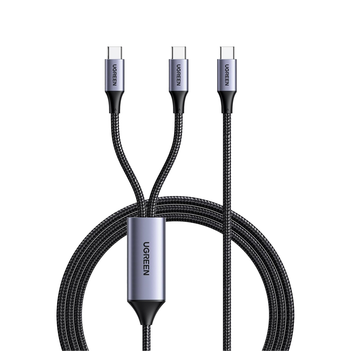 Cable USB-C a Y (USB-C & USB-C) - 1.5 Metros - Carga Rápida de hasta 100W - PD3.0 - QC4.0/3.0/2.0 - FPC - AFC - Protección Integrada- Caja de Aluminio - Nylon Trenzado - Amplia Compatibilidad - Color Negro.
