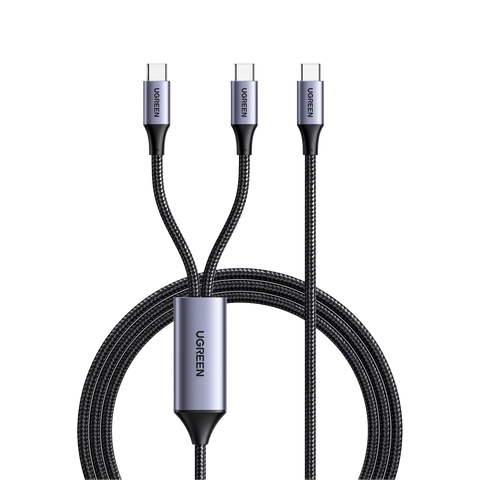 Cable USB-C a Y (USB-C & USB-C) - 1.5 Metros - Carga Rápida de hasta 100W - PD3.0 - QC4.0/3.0/2.0 - FPC - AFC - Protección Integrada- Caja de Aluminio - Nylon Trenzado - Amplia Compatibilidad - Color Negro.