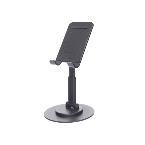 Soporte para Teléfono Celular Giratorio - 360° de Rotación - Angulo Ajustable - Altura Ajustable 17-20cm - Antideslizante - Ejes Giratorios de Alta Precisión- Plegable - Aluminio - Color Gris