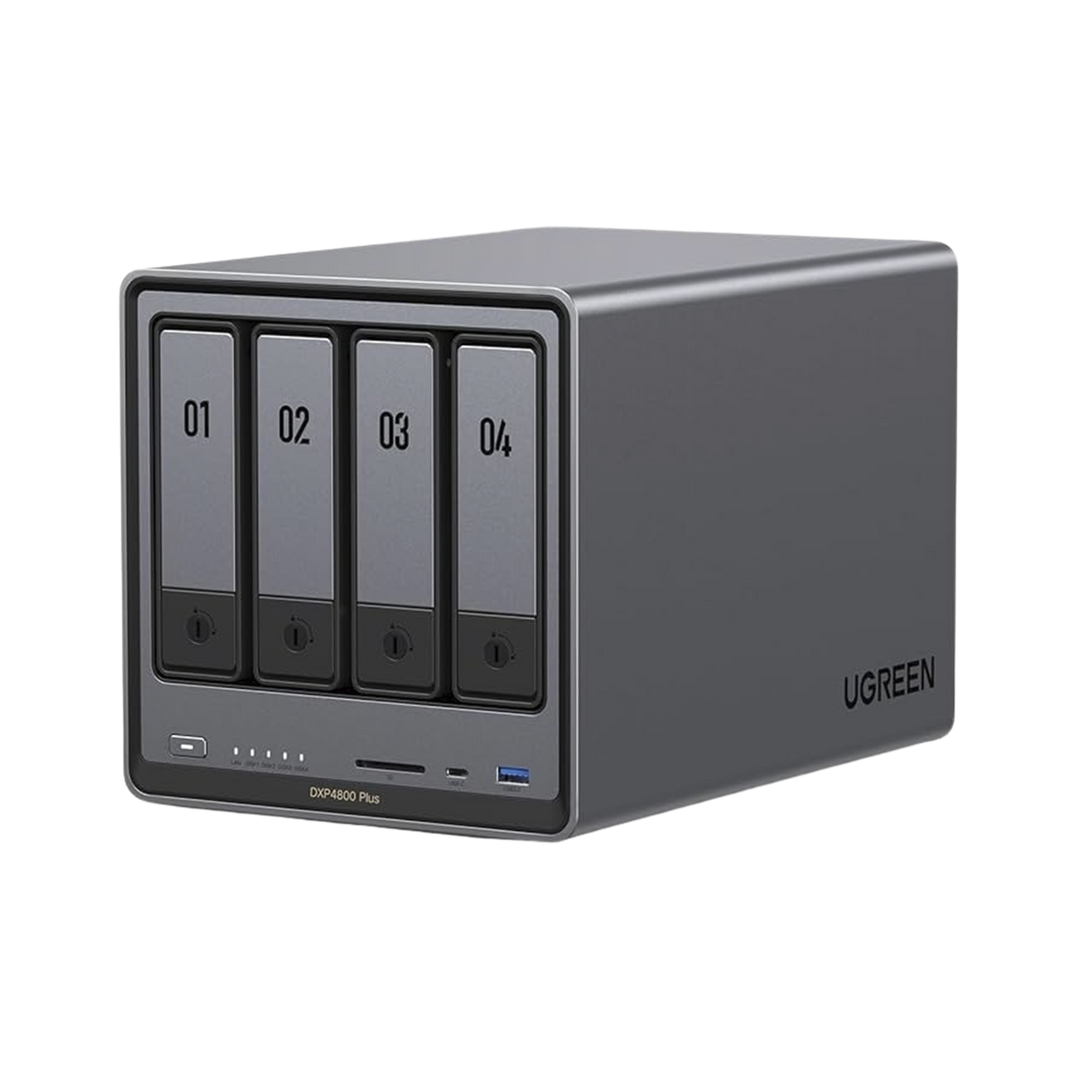 NAS UGREEN NASync DXP4800 Plus | Procesador Intel Pentium Gold 8505 5 Núcleos | 4 Bahías SATA + 2 M.2 NVMe PCIe 4.0 | 8GB DDR5 Expandible a 64GB | 10GbE + 2.5GbE | USB 3.2 Gen 2 Tipo C | HDMI 4K | Sistema Almacenamiento Conectado Red