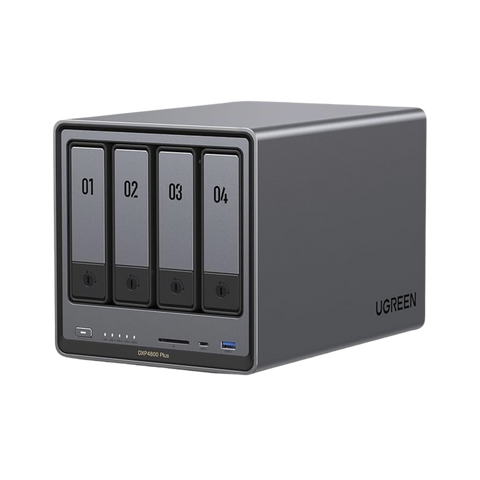NAS UGREEN NASync DXP4800 Plus | Procesador Intel Pentium Gold 8505 5 Núcleos | 4 Bahías SATA + 2 M.2 NVMe PCIe 4.0 | 8GB DDR5 Expandible a 64GB | 10GbE + 2.5GbE | USB 3.2 Gen 2 Tipo C | HDMI 4K | Sistema Almacenamiento Conectado Red