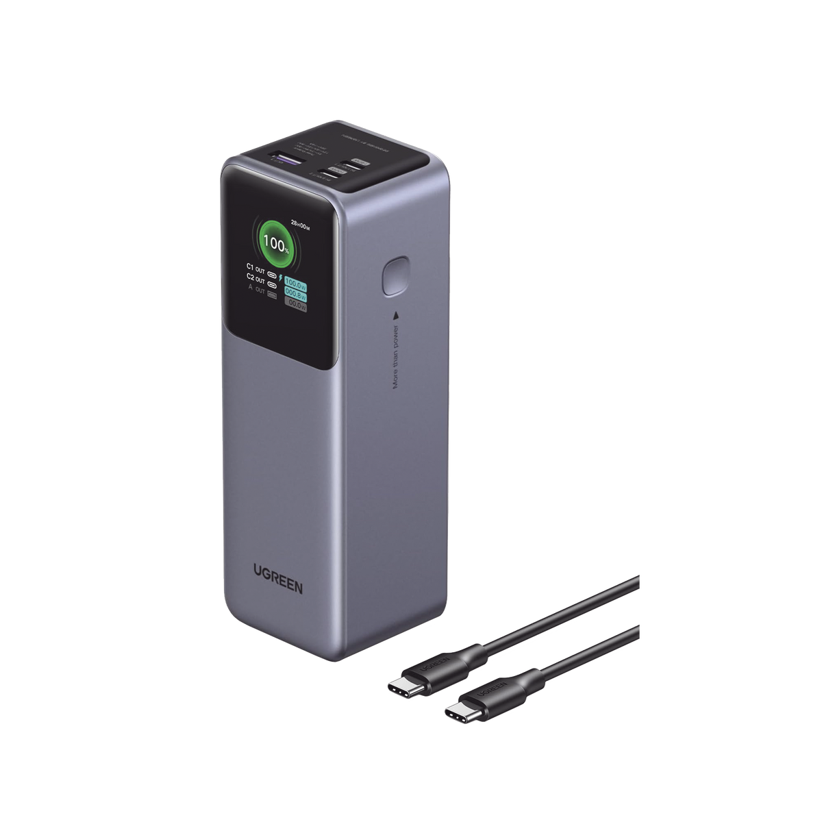 Power Bank de 25000mAh - 3 Salidas 200W Max. - USB-A + 2 USB-C - PD 3.0, QC3.0 - FCP - SCP - Pantalla Inteligente - Carcasa Ignifuga - Color Gris - Incluye Cable USB de 50cm - Carga tu Laptop de Manera Segura.