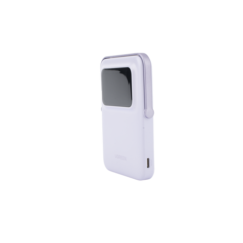 Power Bank Inalambrico - 5000mAh - 7.5W - Con Emojis de Estado - Carga Rápida USB-C Bidireccional - Pantalla TFT Inteligente - 13 niveles de Proteccion - Con Holder - Color Purple.