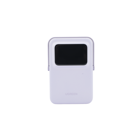 Power Bank Inalambrico - 5000mAh - 7.5W - Con Emojis de Estado - Carga Rápida USB-C Bidireccional - Pantalla TFT Inteligente - 13 niveles de Proteccion - Con Holder - Color Purple.