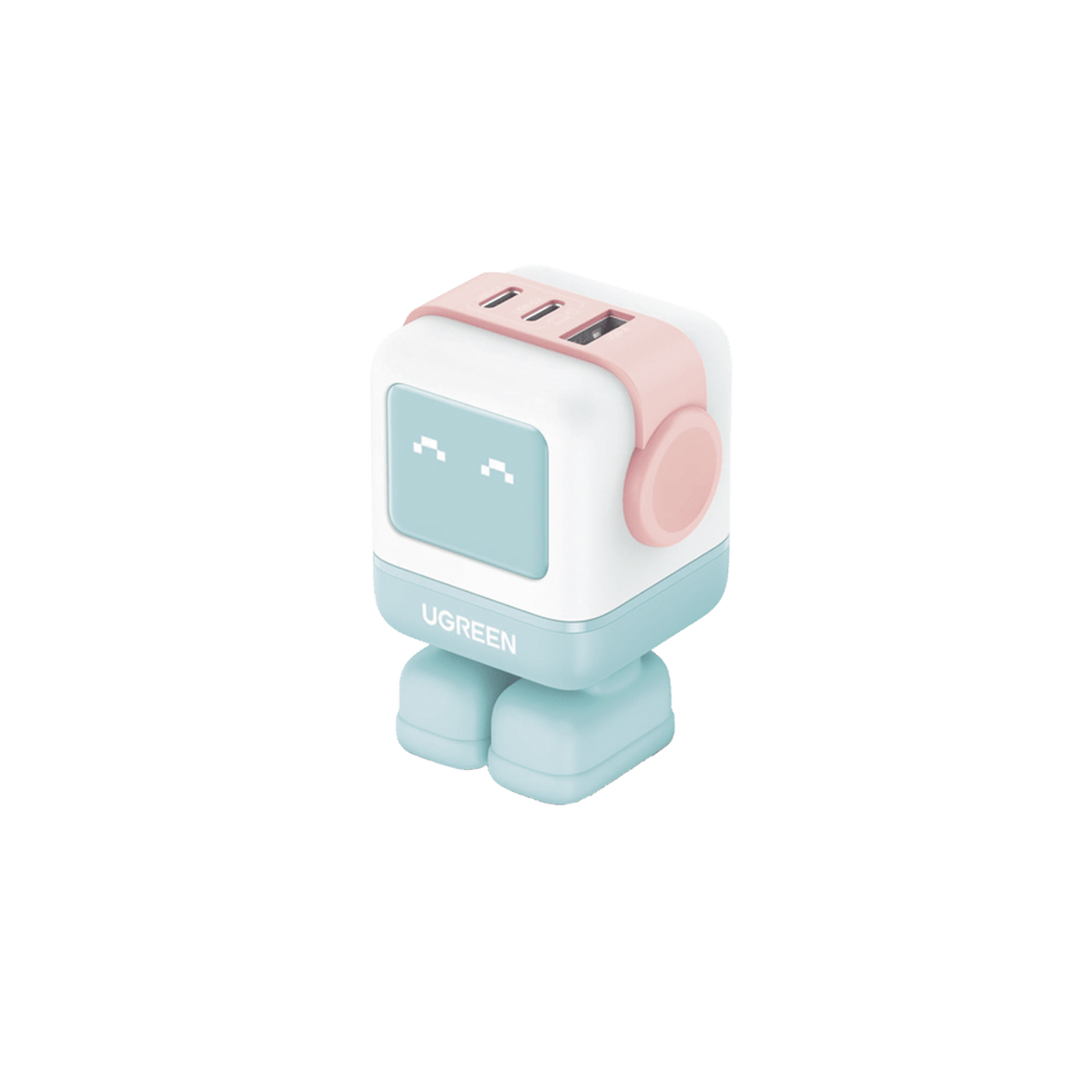 Cargador RobotGaN de 65W Serie UNO - 3 Puertos de Carga Rápida - 2 USB-C - 1 USB-A - PD 3.0 - QC 4.0 - Carga Inteligente - Tecnología GaN II - Zapato Magnético Extraíble - Carcasa Ignifuga - Pantalla LED.
