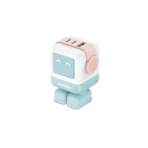 Cargador RobotGaN de 65W Serie UNO - 3 Puertos de Carga Rápida - 2 USB-C - 1 USB-A - PD 3.0 - QC 4.0 - Carga Inteligente - Tecnología GaN II - Zapato Magnético Extraíble - Carcasa Ignifuga - Pantalla LED.