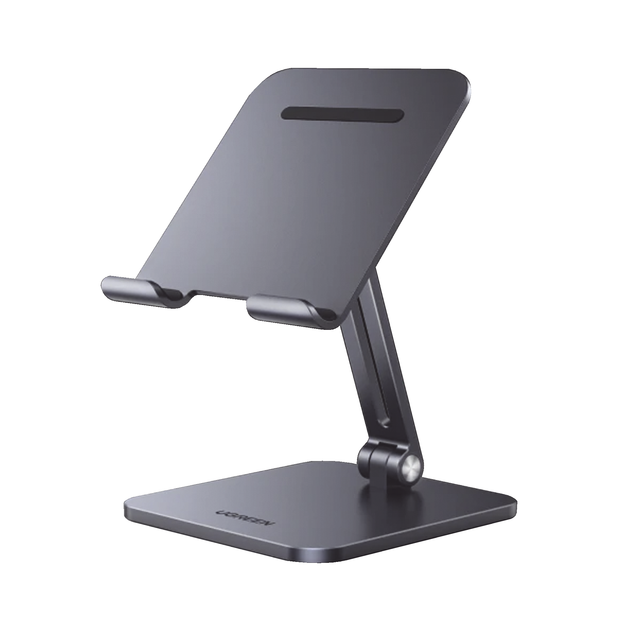 Soporte de Aluminio para IPad & Tablet - Plegable -Angulo Ajustable de 180° y 270° - Base Antideslizante - Protección de Silicona - Amplia Compatibilidad con dispositivos de 7.9'' a 12.9'' - Aluminio Solido - Color Gris