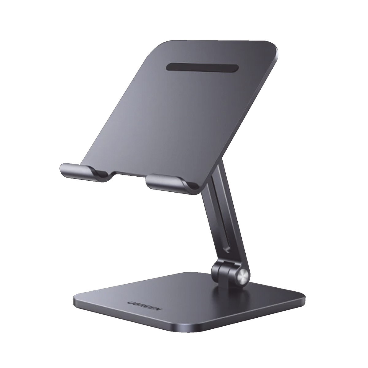 Soporte de Aluminio para IPad & Tablet - Plegable -Angulo Ajustable de 180° y 270° - Base Antideslizante - Protección de Silicona - Amplia Compatibilidad con dispositivos de 7.9'' a 12.9'' - Aluminio Solido - Color Gris