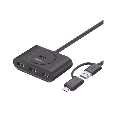 HUB USB-A y C 3.0 4 en 1 - Con Conector USB-C y USB-A - 4 Puertos USB-A 3.0 (5Gbps) - Cable de 25cm - Indicador Led - Ideal para Transferencia de Datos - Entrada Micro USB para alimentar equipos de mayor consumo.