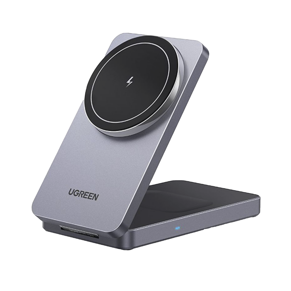 Cargador Inalámbrico 2 en 1 20W | Tecnología Qi2 15W Certificada | Carga Simultánea iPhone y AirPods | Ángulo Ajustable 70° | Diseño Plegable y Portátil | Compatibilidad Universal