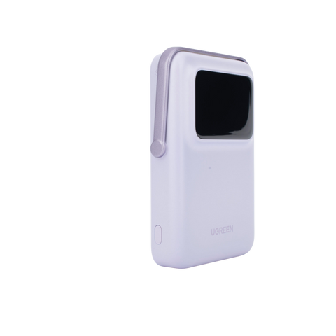 Power Bank Serie UNO Inalambrico - 10000mAh - 7.5W/20W - Con Emojis de Estado - Carga Rápida USB-C Bidireccional - Pantalla TFT Inteligente - Con Holder - Color Purple.