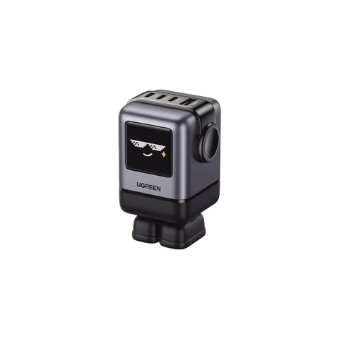 Cargador RobotGaN de 100W Serie UNO - 4 Puertos de Carga Rápida - 3 USB-C - 1 USB-A - PD 3.0 - QC 4.0 - Carga Inteligente - Tecnología GaN II - Zapato Magnético Extraíble - Carcasa Ignífuga - Pantalla LED