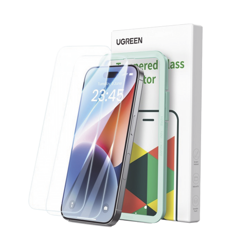 Protector de pantalla UGREEN HD con marco de instalación para iPhone 16 Pro (paquete de 2)