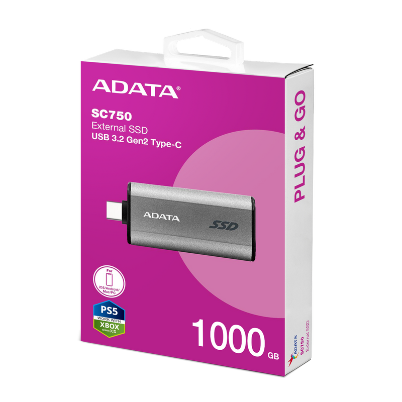 Ssd Externo Adata Sc750 1000Gb Usb-C 3.2 1,000Mb/S (Sc750-1000G-Ccbk)